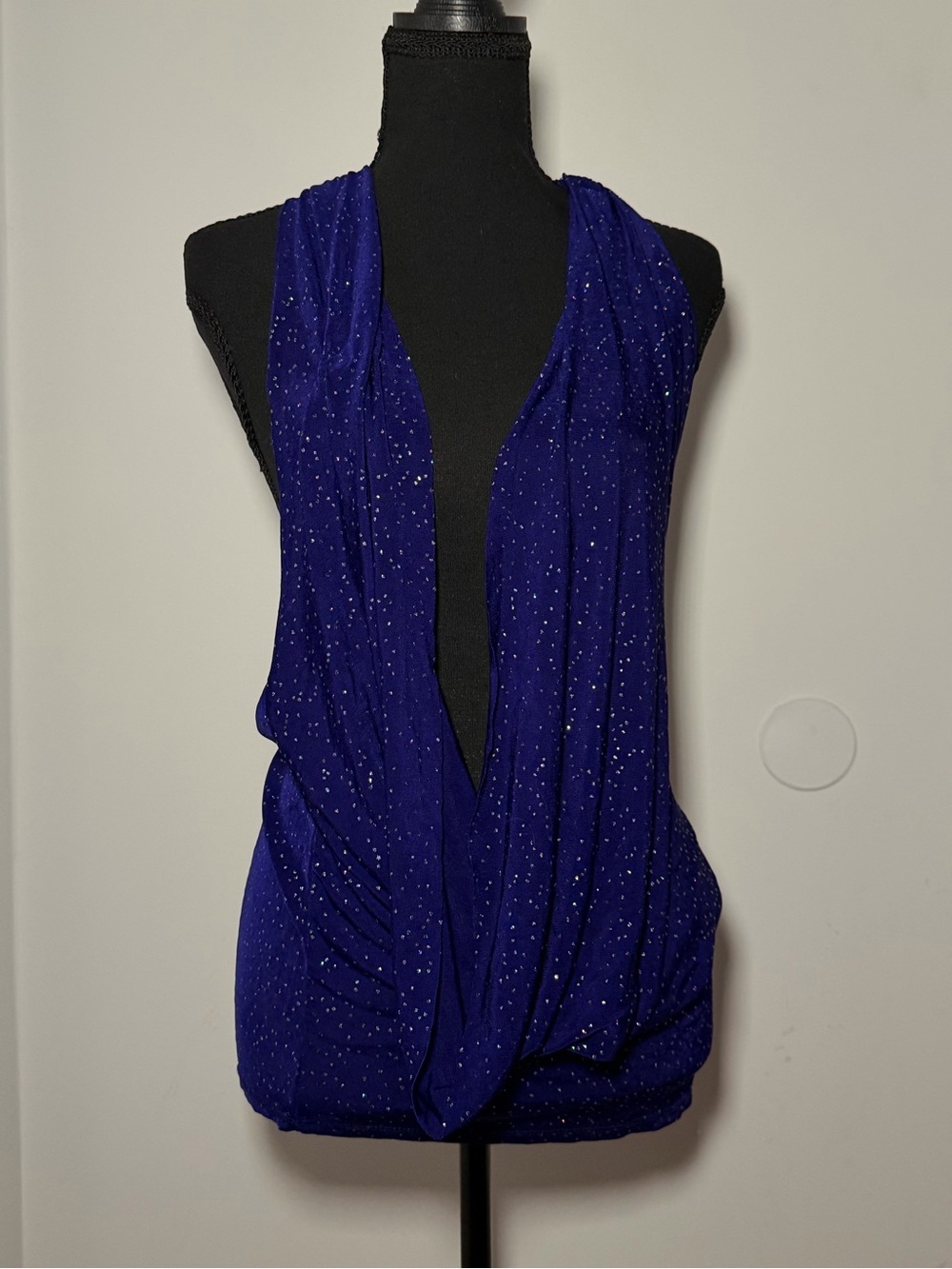 Sleeveless Draped Glitter Knit Top - Royal Blue